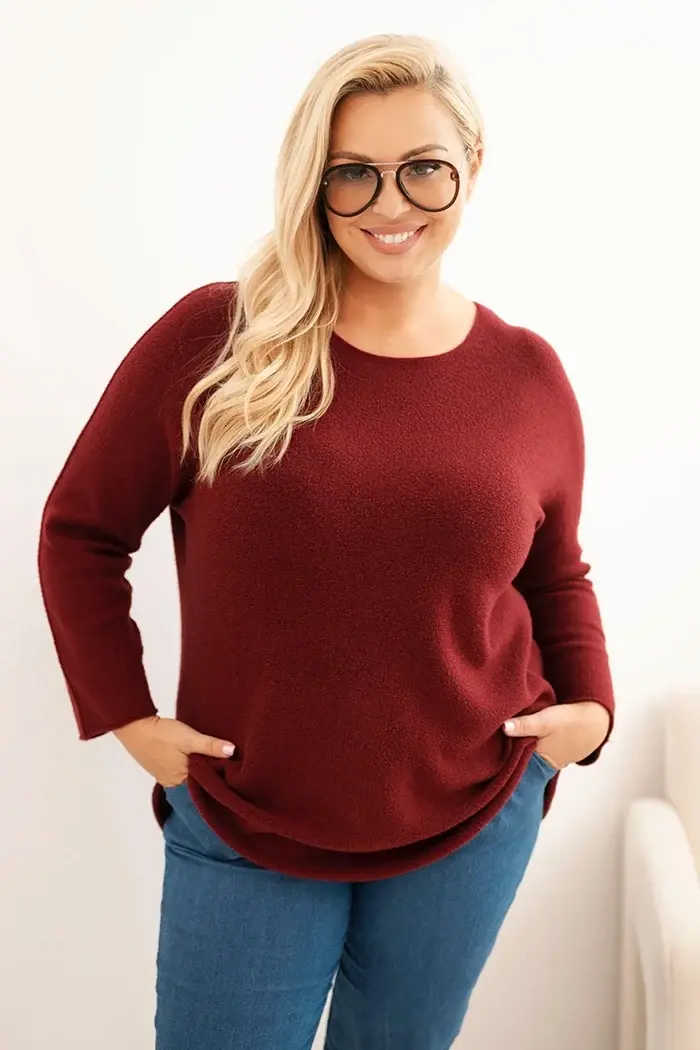Kesi Włoski Dámsky sveter plus size s lodičkovým výstrihom bordový