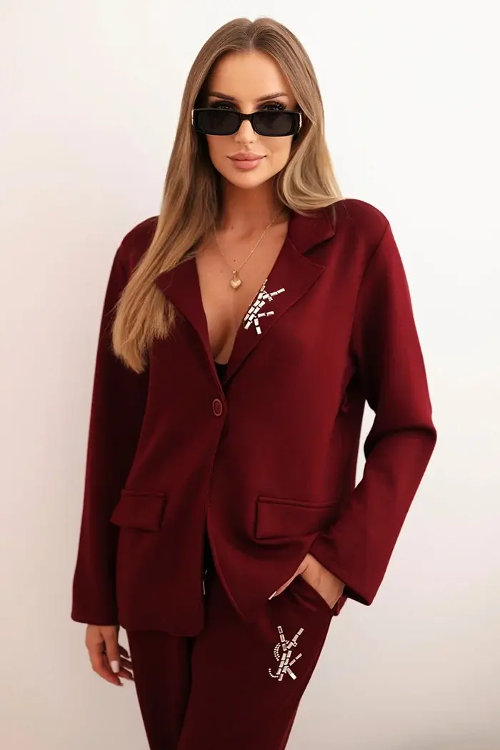 Kesi Włoski Komplet dámsky s viskózou s ozdobami a elastickými nohavicami bordový