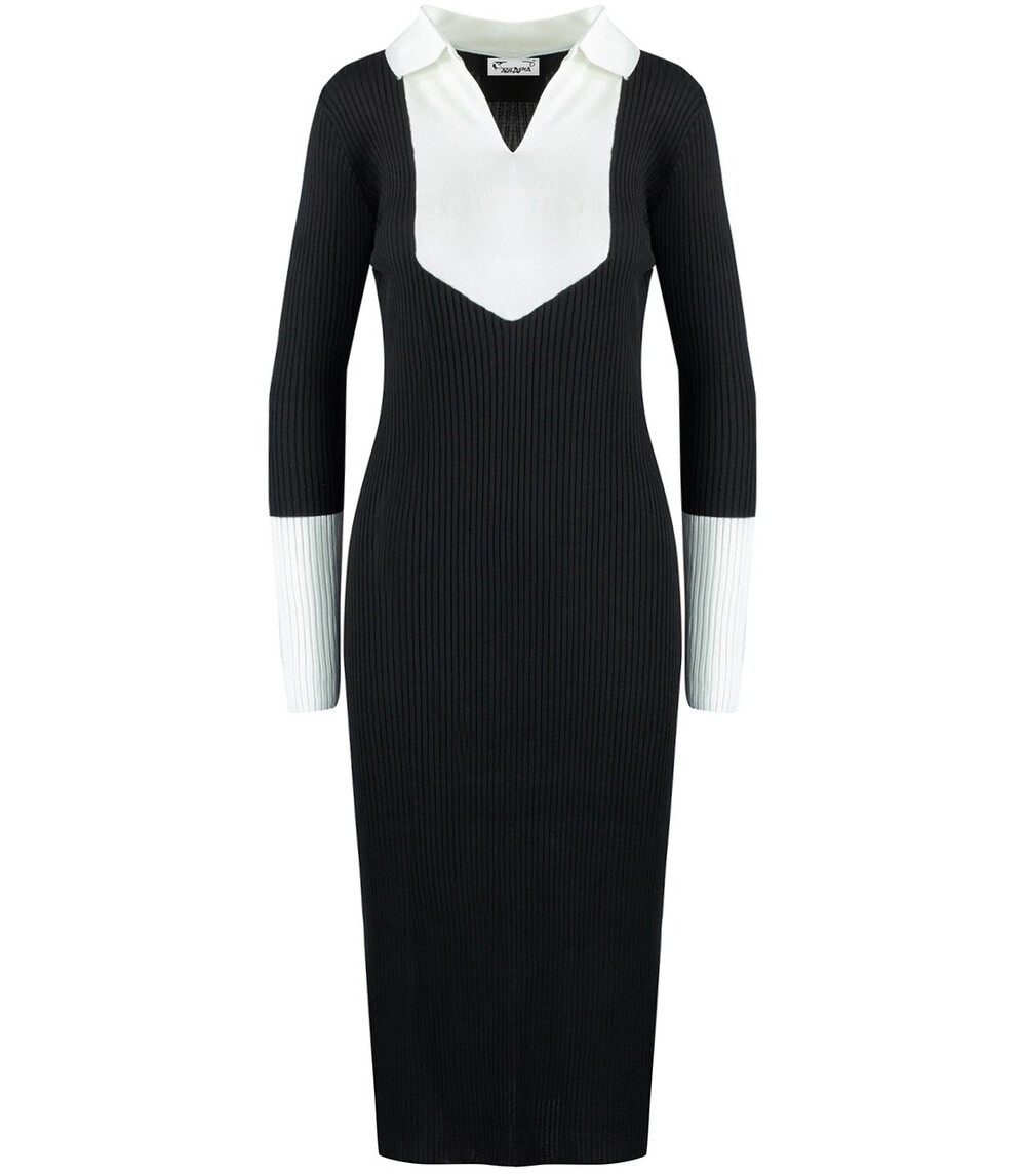 Pri Elegant ribbed dress with a LILA collar