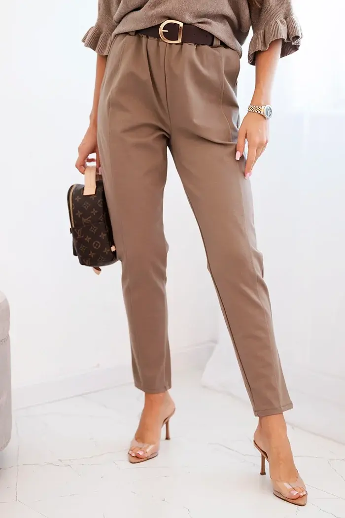 Kesi Włoski Dámske viskózové nohavice s opaskom a zúženými nohavicami fango