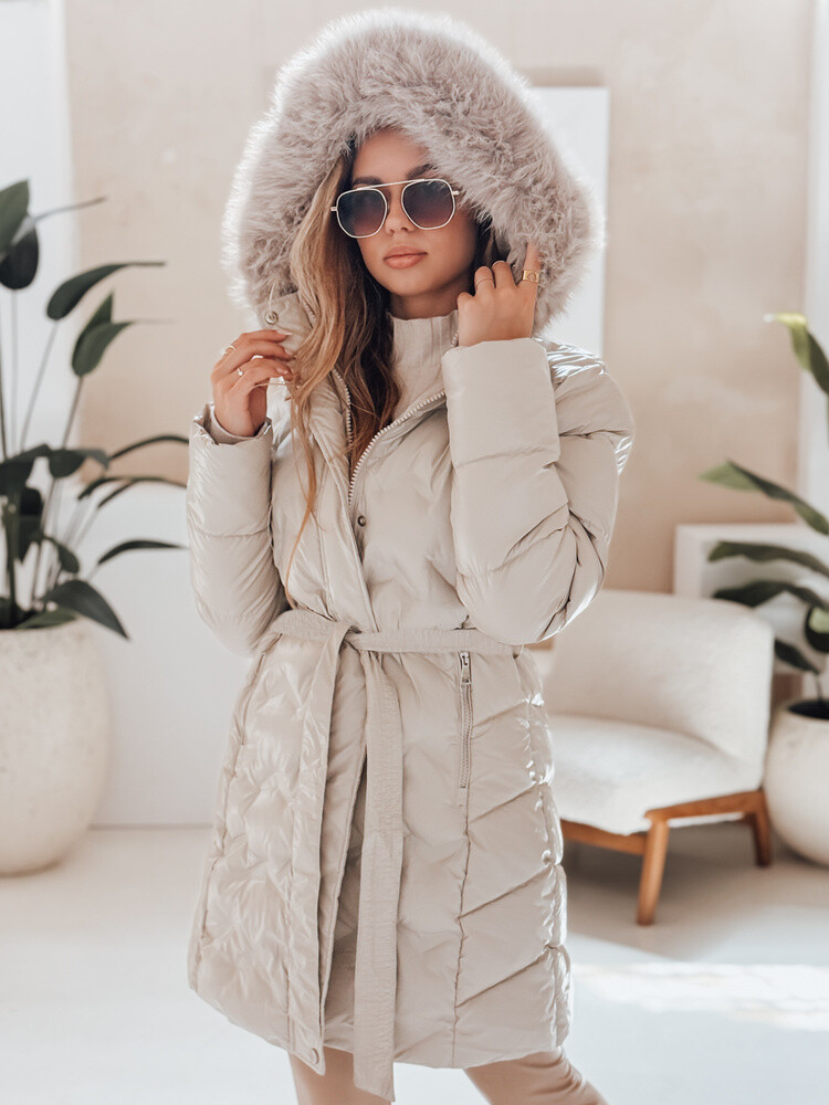 Kurtka zimowa damska CASSERIE pikowana z kapturem jasnobeżowa Dstreet