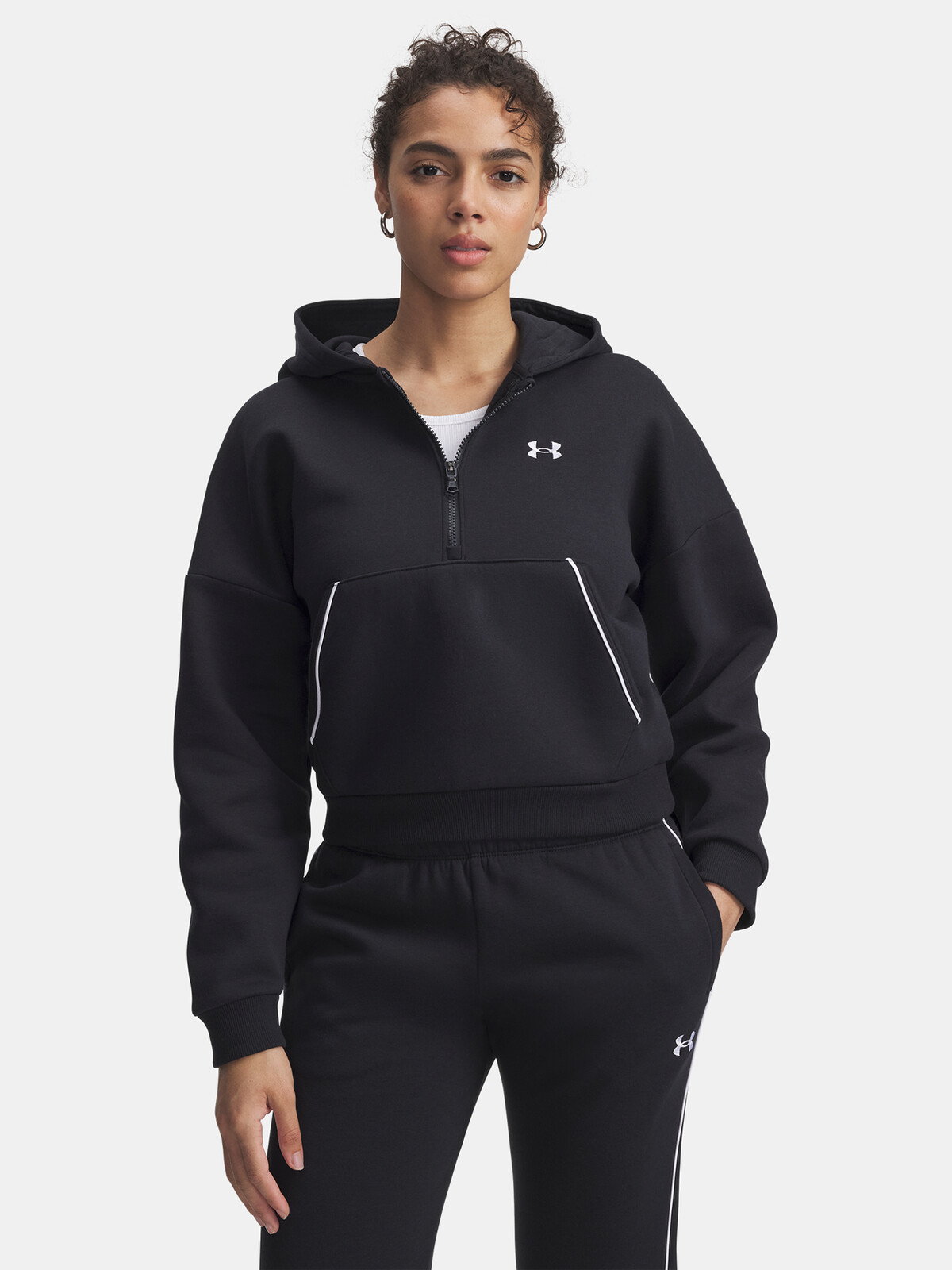 Under Armour Rival Flc Piped HZ Hoodie-BLK - Ladies