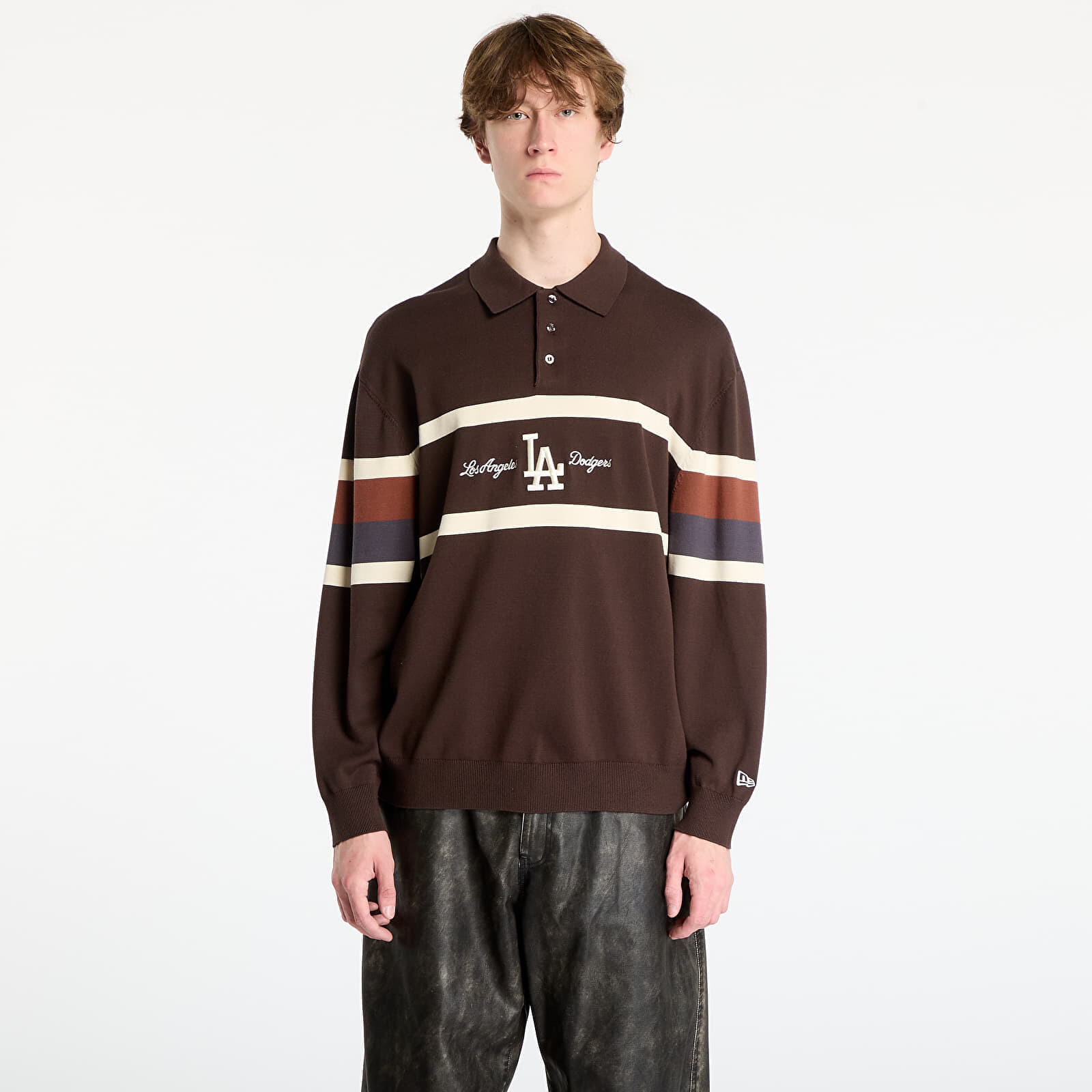 Sveter New Era MLB LA Dodgers Knit Rugby Shirt UNISEX Brown S