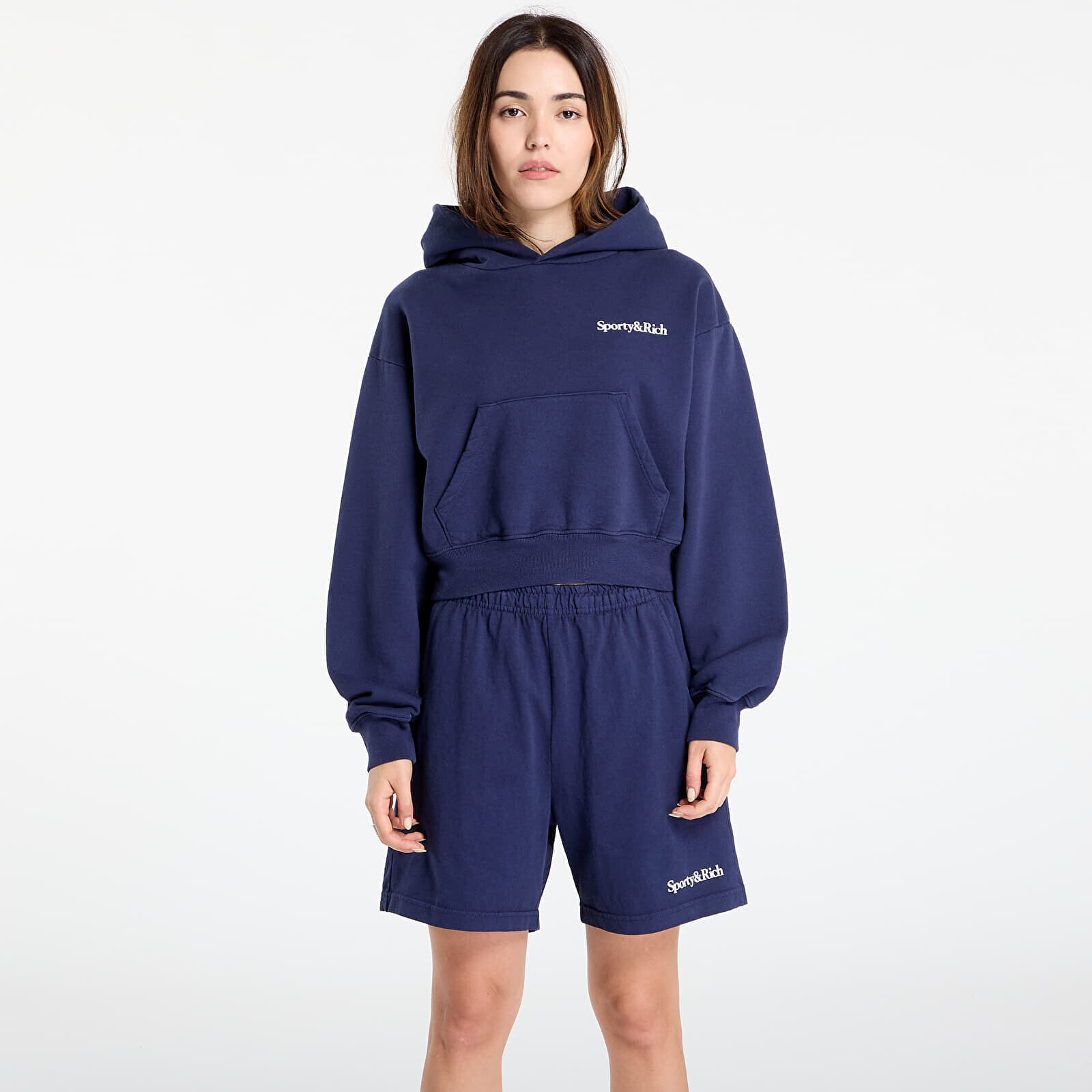 Mikina Sporty & Rich Health is Wealth Cropped Hoodie Dark Navy M