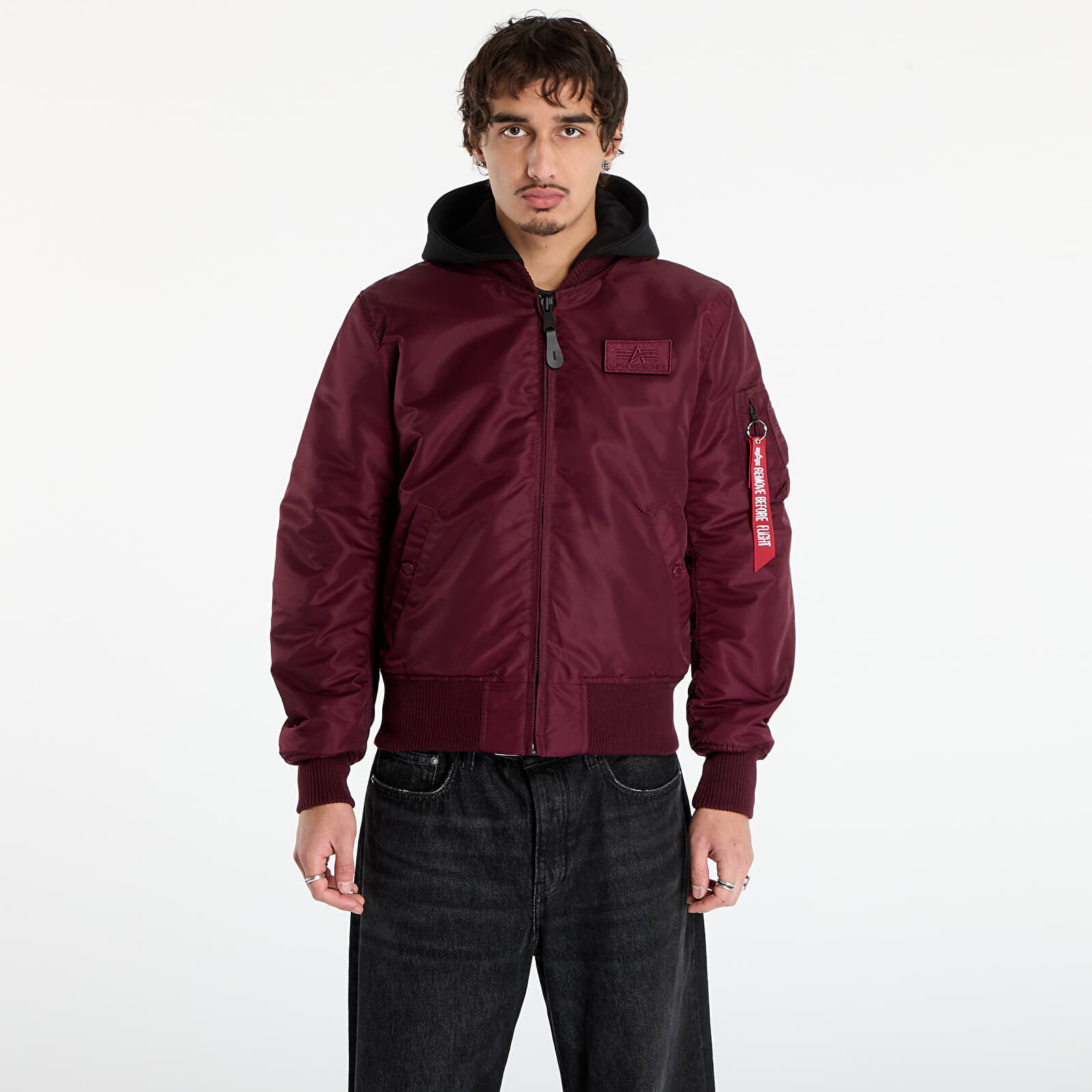 Bunda Alpha Industries MA-1 Zip Hood Backprint Dark Cherry L