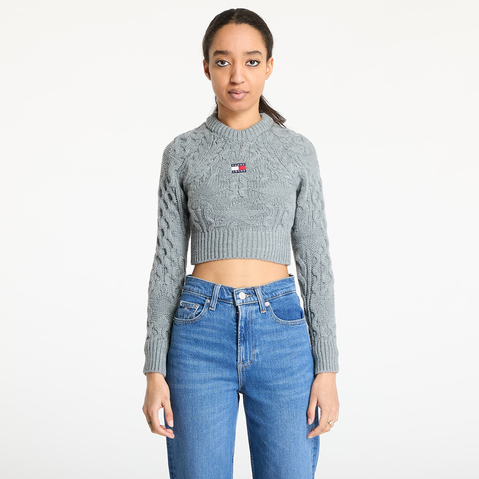 Sveter Tommy Jeans Badge Star Cable Sweater Gray S