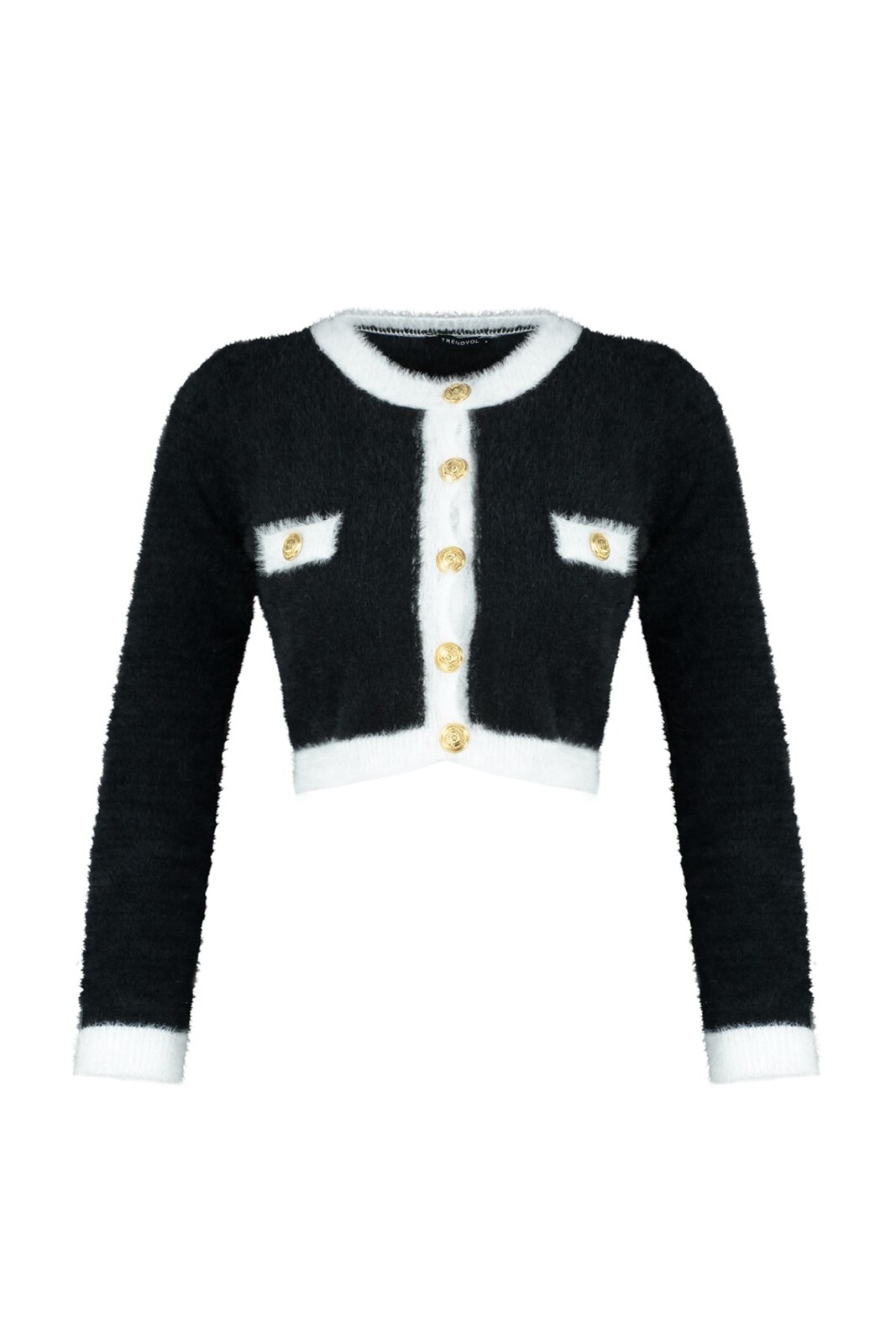 Trendyol Black Super Crop Pile Pletený Cardigan