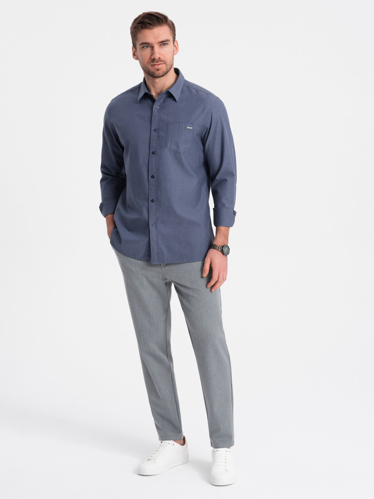 Ombre Men's chino pants with elastic waistband SLIM FIT - grey