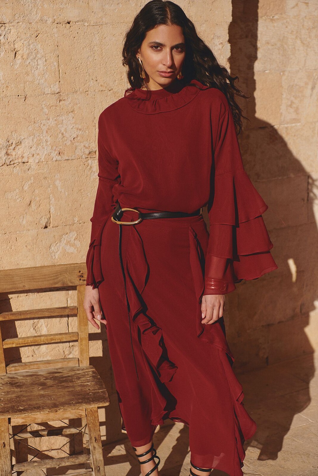 Trendyol X AI Burgundy Ruffle Detailed Woven Skirt