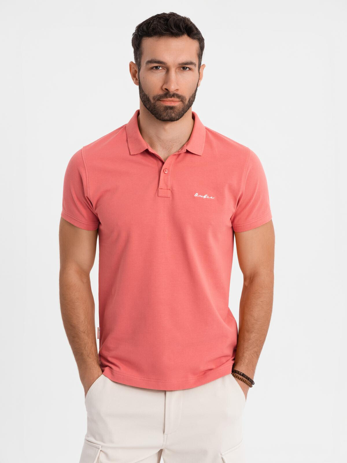 Ombre Cotton pique knit polo shirt - coral