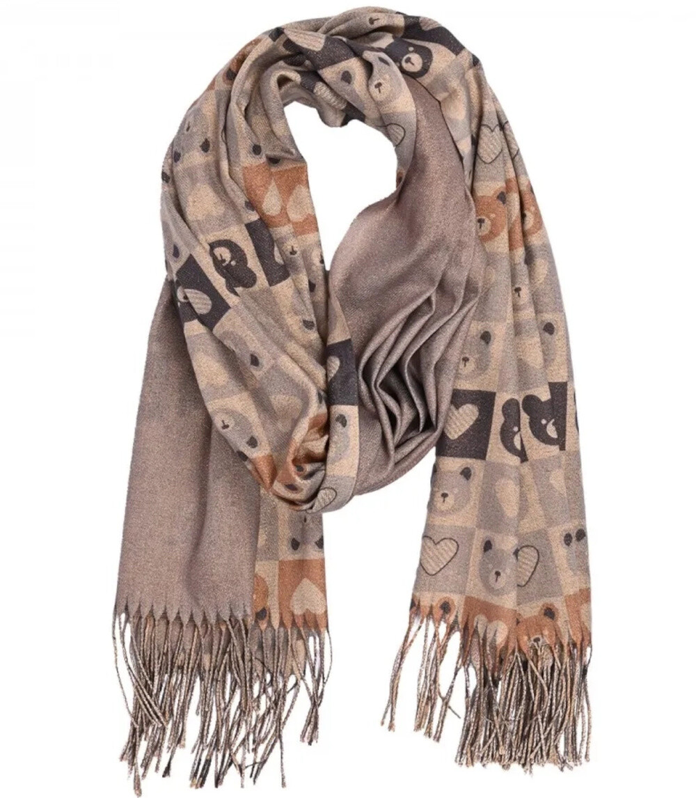 Pri Warm stylish scarf pattern geometric teddy bears shiny thread soft smooth 180x70 cm