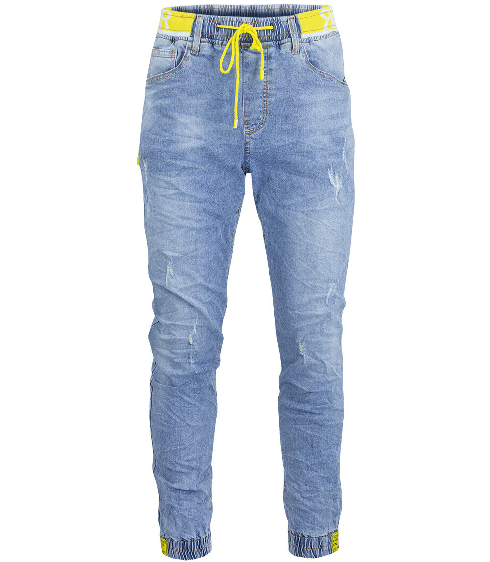 Pánske modré denim joggery s viazaním