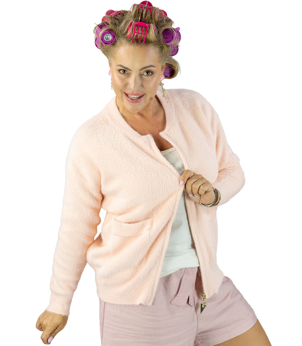 Pri Short cardigan unbuttoned sweater in fluffy knit fabric 