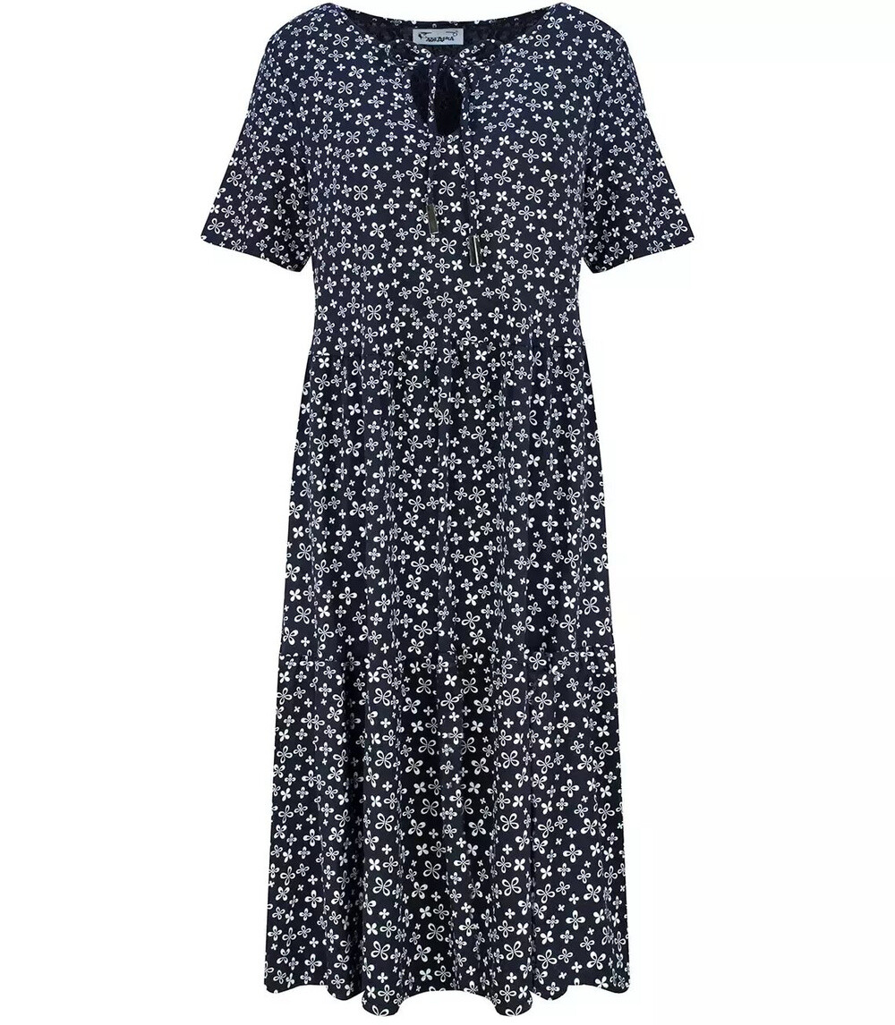 Trapeze summer dress with a white MIDI print