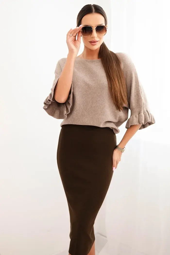 Kesi Włoski Dámska viskózová ceruzková sukňa s elastickým pásom hnedá