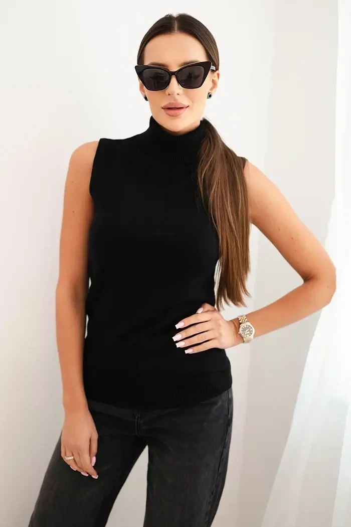 Kesi Włoski Dámska viskózová blúzka bez rukávov s golierom čierna