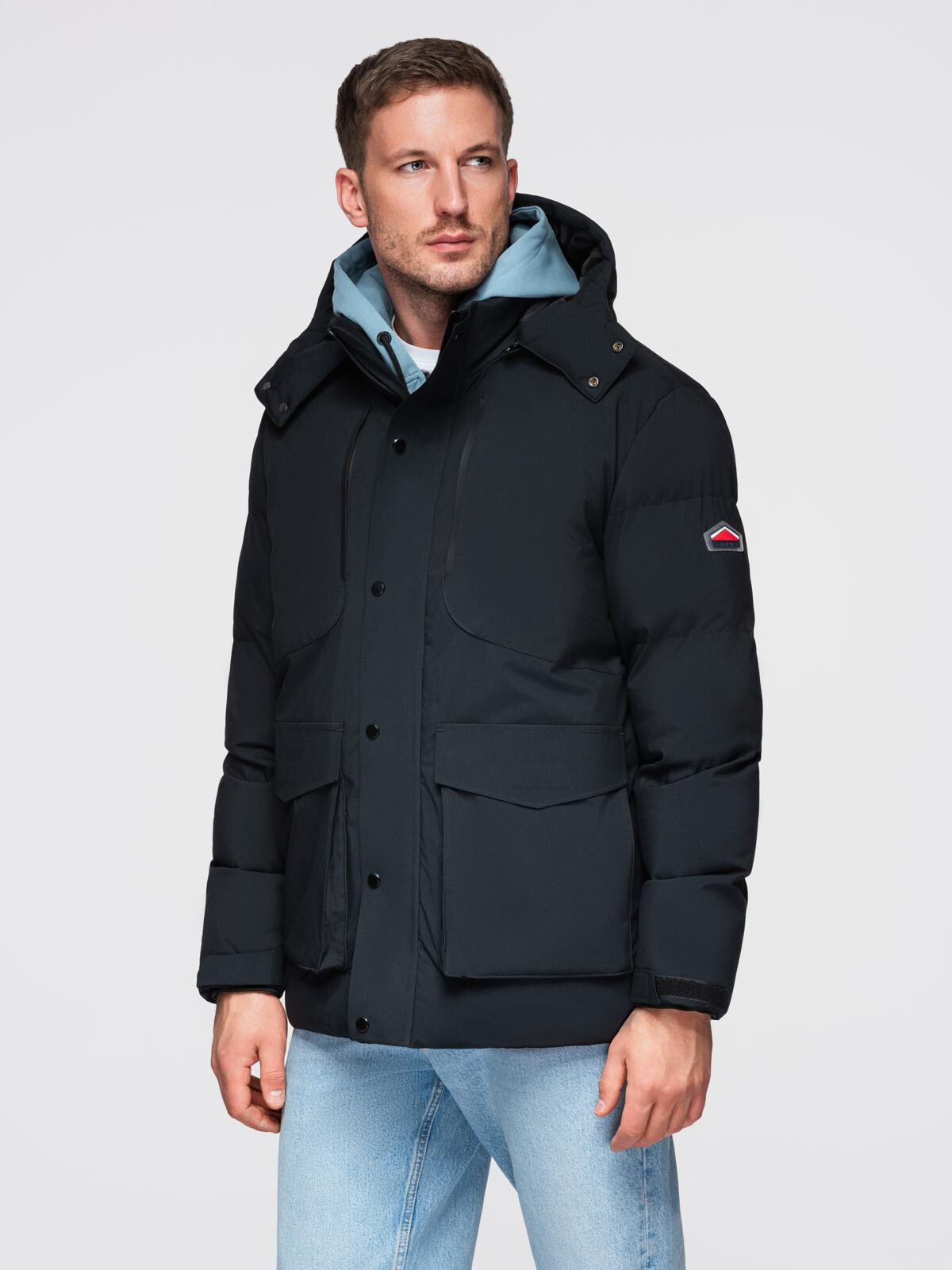 Ombre Men's winter jacket with detachable hood in waterproof material - black