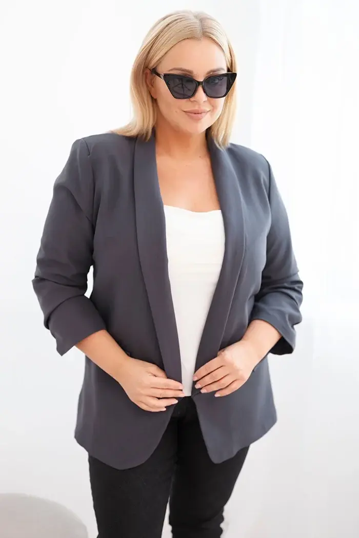 Kesi Włoski Dámska sako Plus Size bez zapínania s podšívkou XL/2XL grafitová