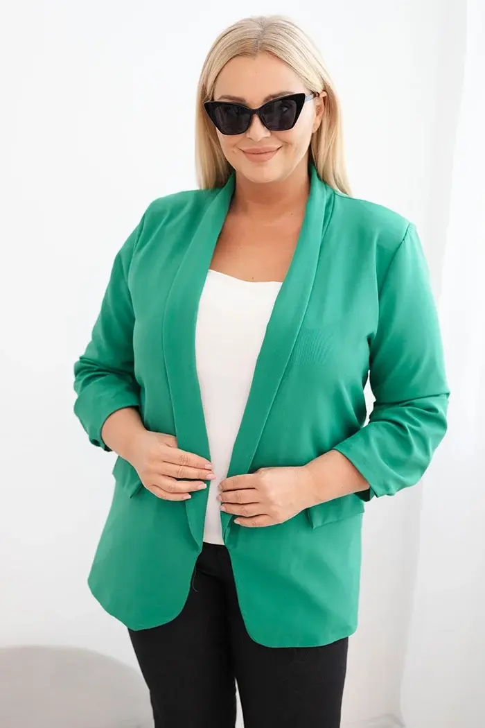 Kesi Włoski Dámska sako Plus Size bez zapínania s podšívkou XL/2XL zelená
