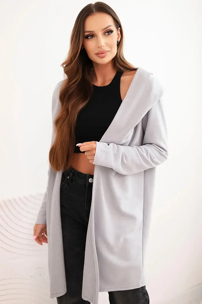 Kesi Dámska bavlnená bunda s kapucňou a predĺženým predným dielom šedá