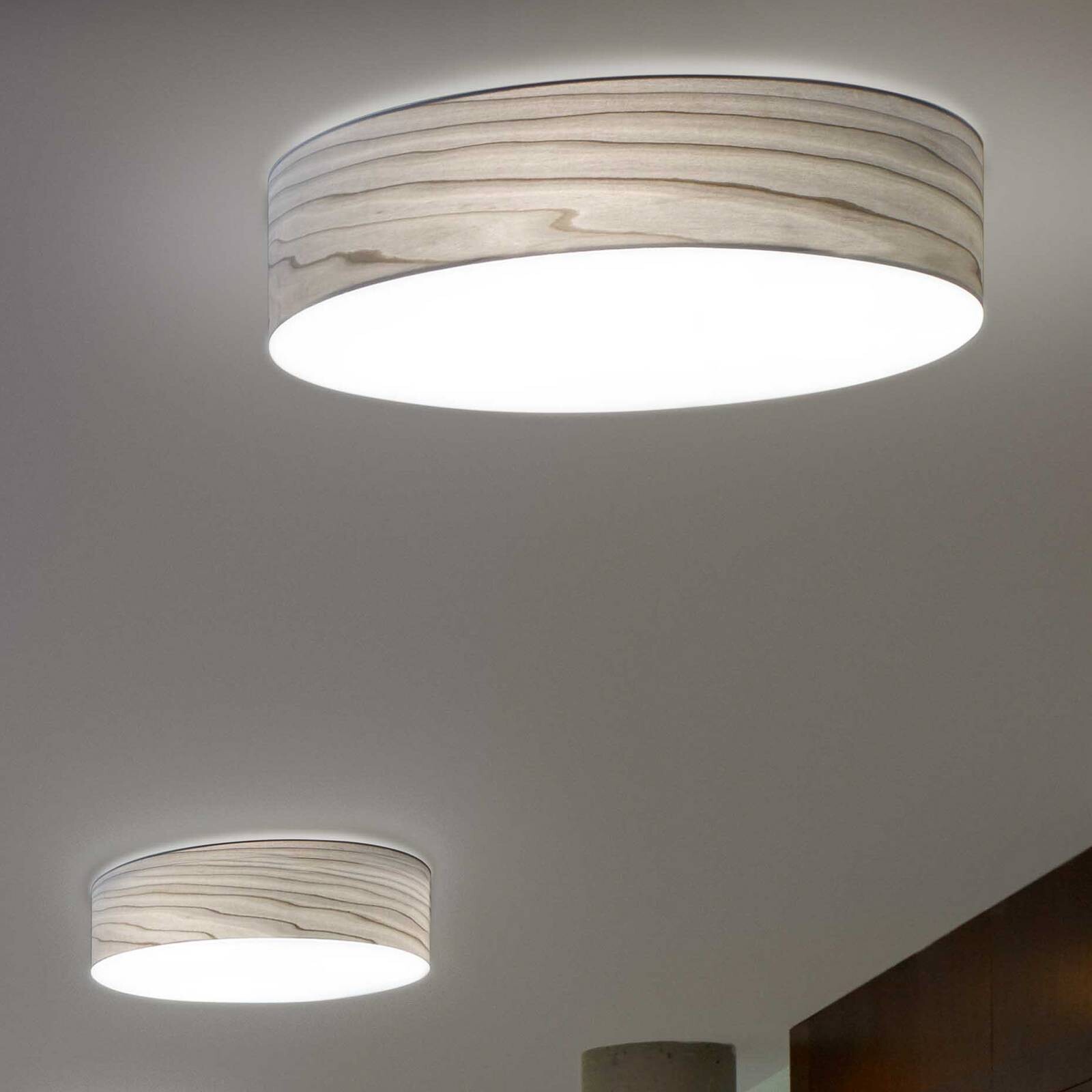 LZF LED nástenné svetlo Gea, sivá, Ø 42 cm, drevo