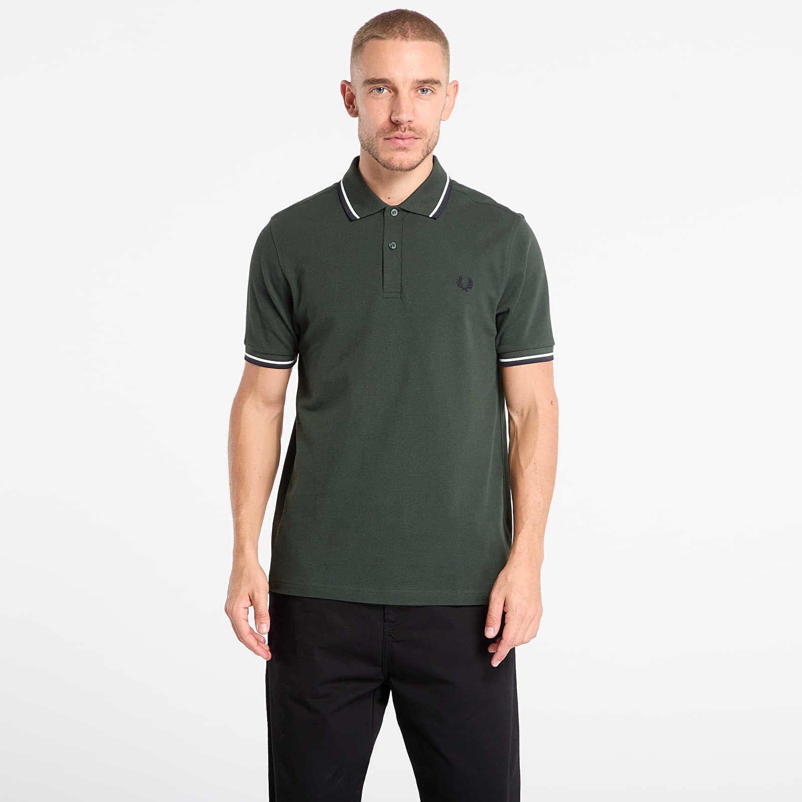 Tričko FRED PERRY Twin Tipped Fred Perry Shirt Court green/ Snow white/ Navy L