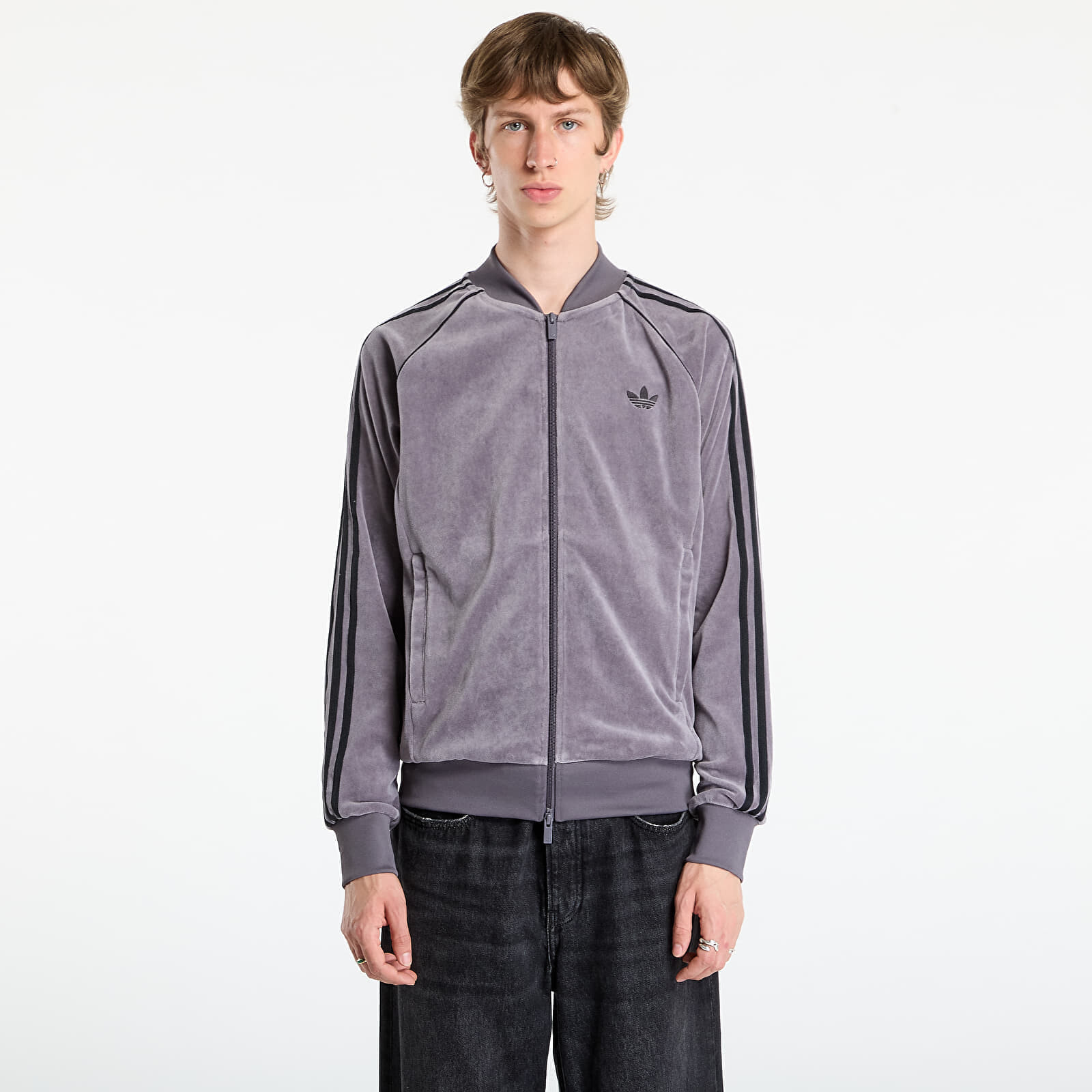Bunda adidas SST Adicolor Velour Track Top Grey Strata/ Willow Grey/ Light Rosewood M