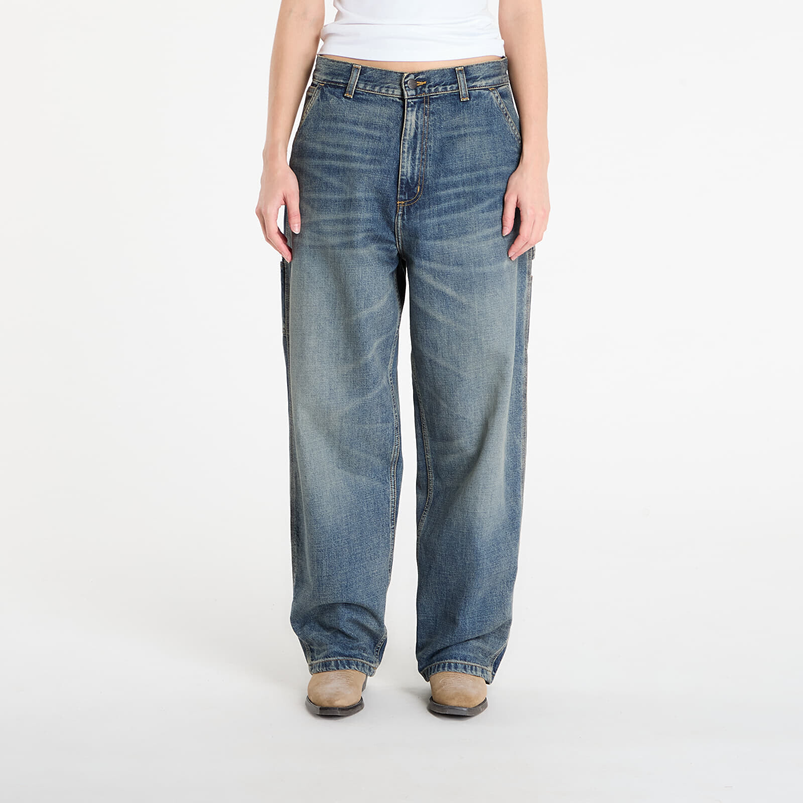 Džínsy Carhartt WIP W' Brandon Single Knee Pant Blue Worn Used Wash XS