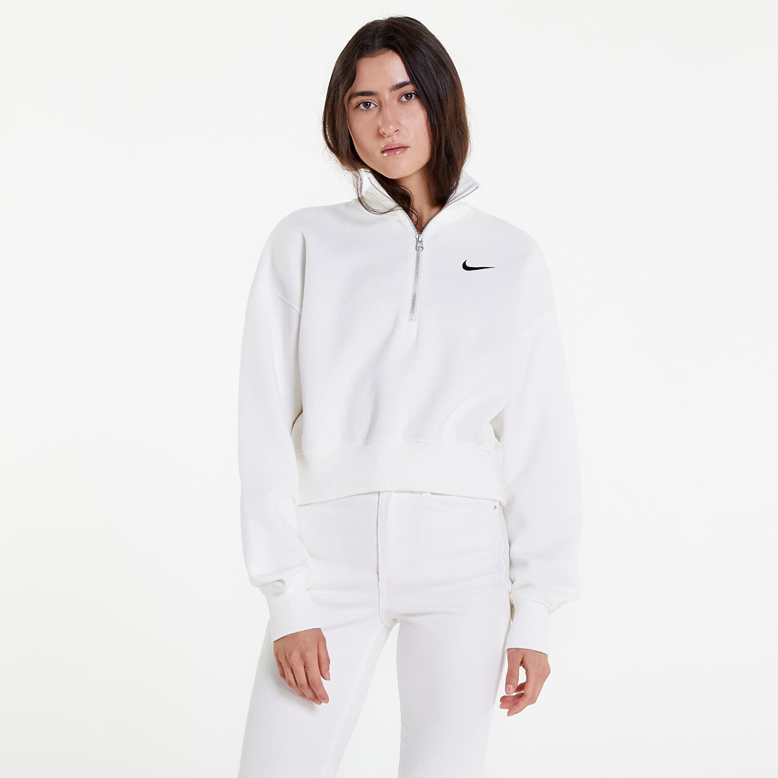 Mikina Nike Sportswear Phoenix Fleece Women's 1/2-Zip Oversized Crop Sweatshirt Sail/ Black M