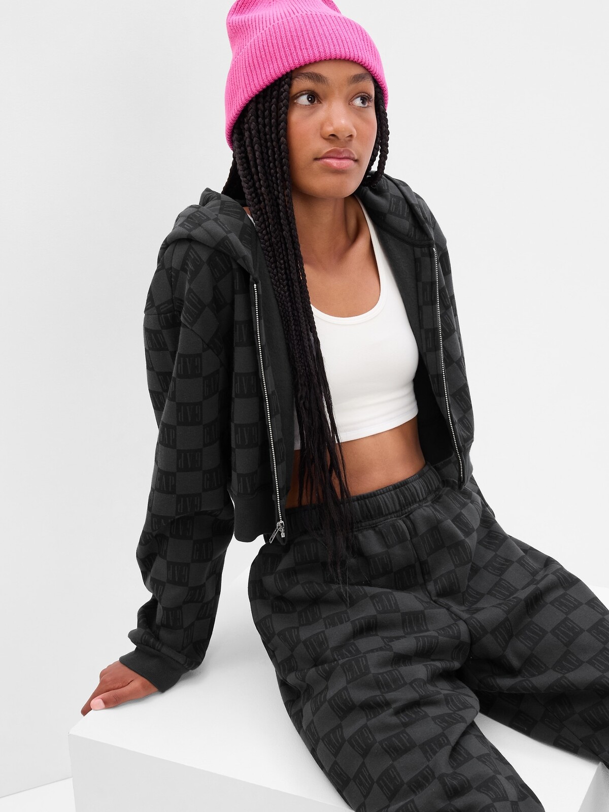 GAP Teen Sweatshirt Logo Checkered Hoodie - Girls