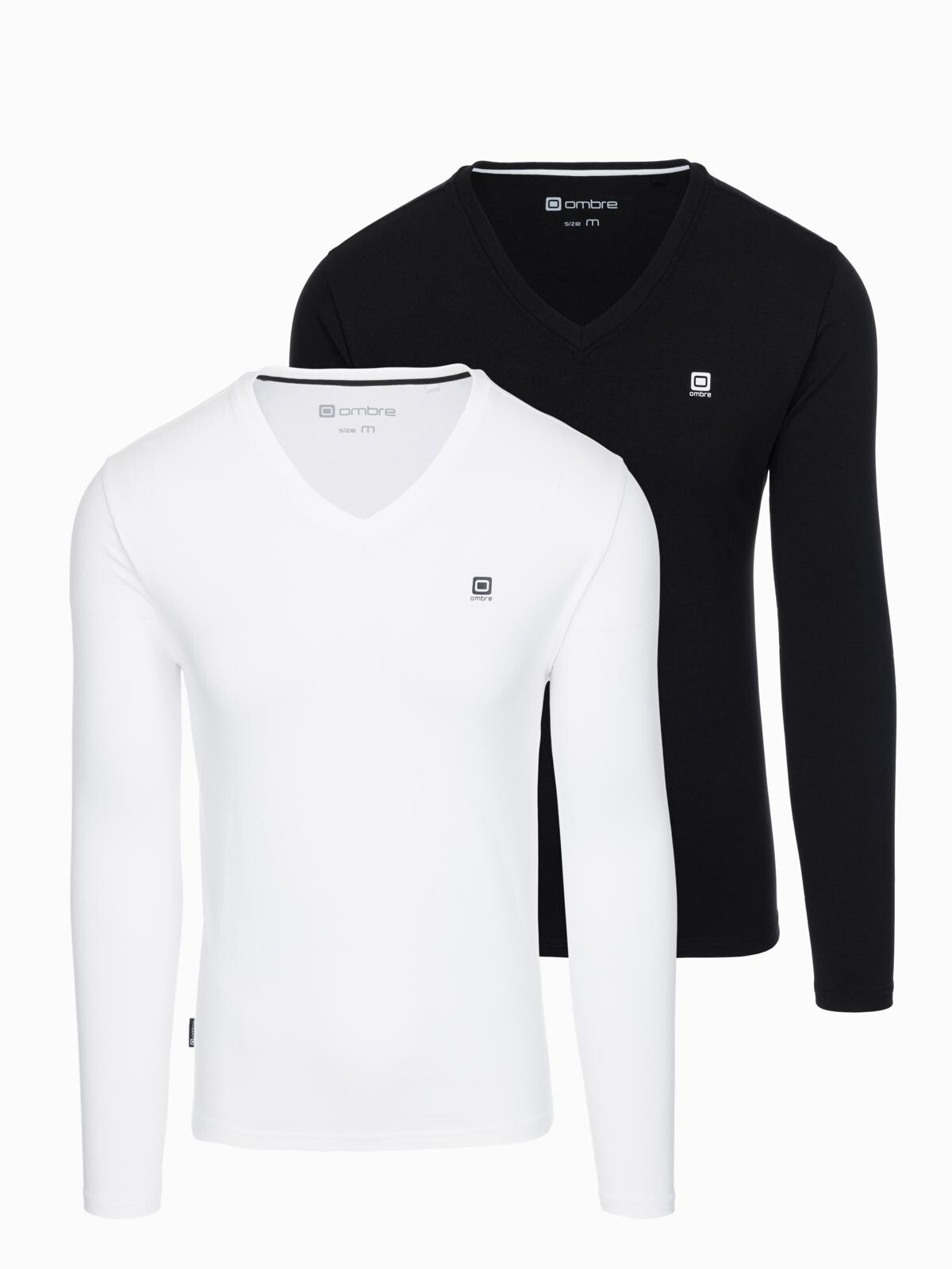 Ombre Set of men's SLIM FIT longsleeves with V neckline and logo 2-pack