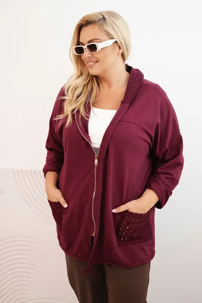 Kesi Włoski Dámska mikina Plus Size bavlnená oversize s dlhým rukávom bordová