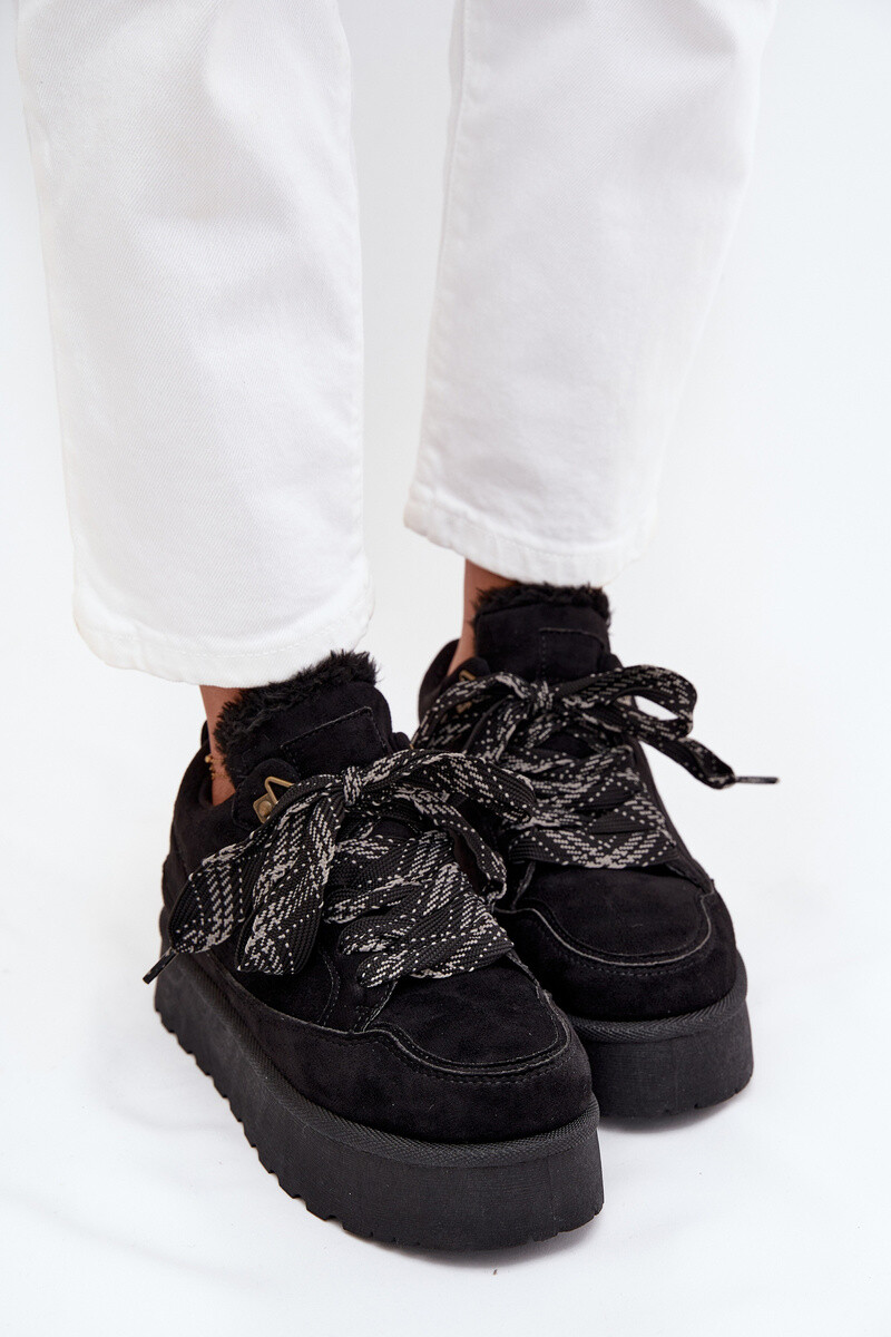 Boto Šnurovacie Dámske Snehule Na Platforme Vyhrievané Kožušinou Čierne Tavelle