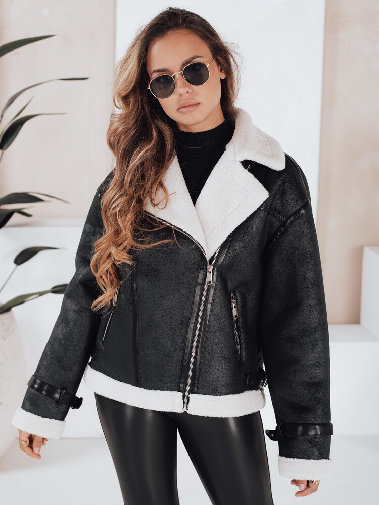 Damska kurtka zimowa kożuszek czarny Dstreet