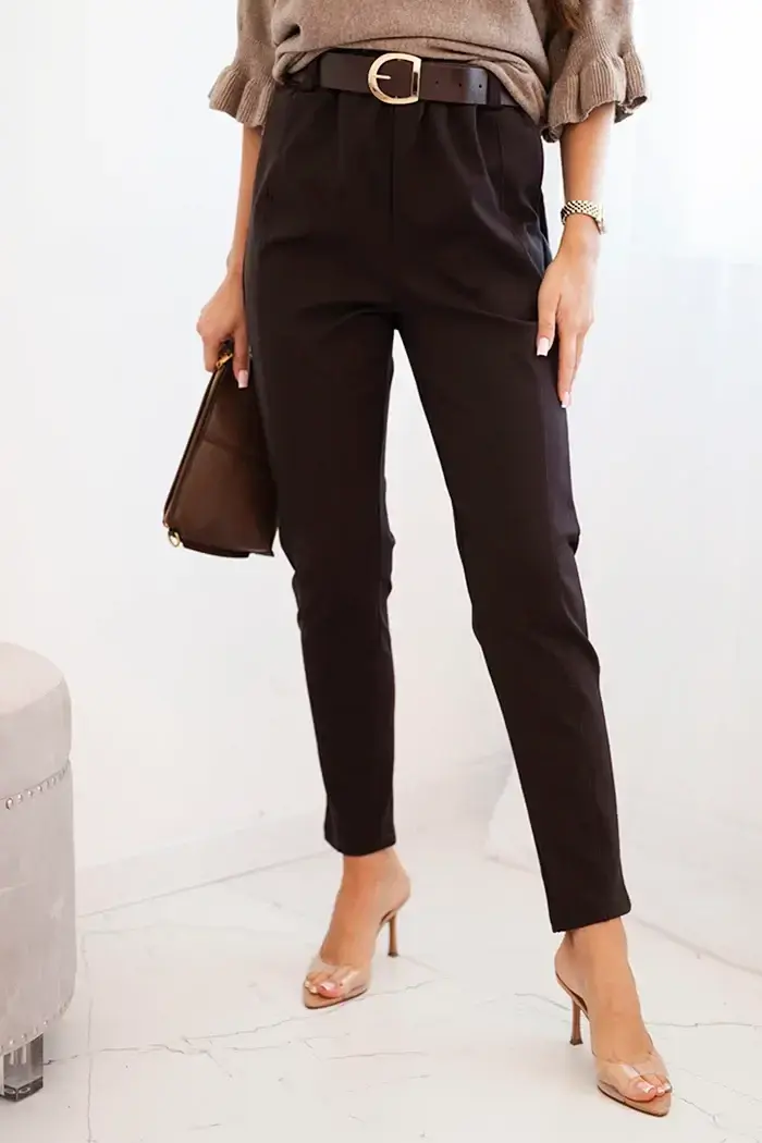 Kesi Włoski Dámske viskózové nohavice s pásom a zúženou nohavicou hnedé