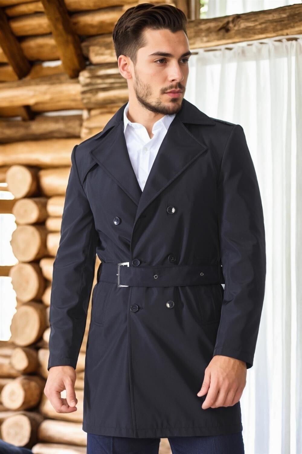 PLT9321 DEWBERRY MEN'S OVERCOAT-NAVY BLUE