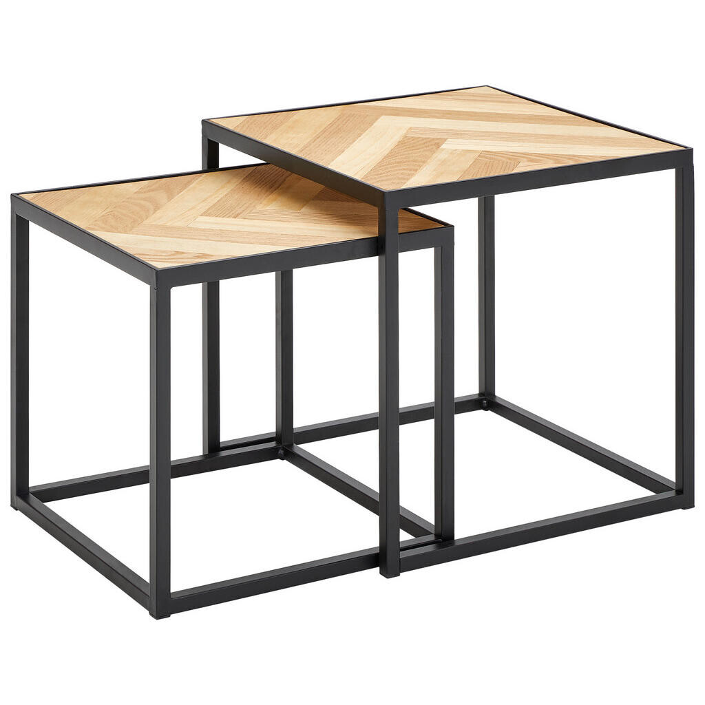 MID.YOU SADA ZASÚVACÍCH STOLÍKOV, farba jedľového dreva, čierna, kompozitné drevo, kov, drevo, 40/35/40/35/40/35 cm