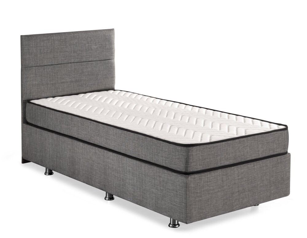Single Mattress, Base & Headboard Silver - Grey (80 x 180)