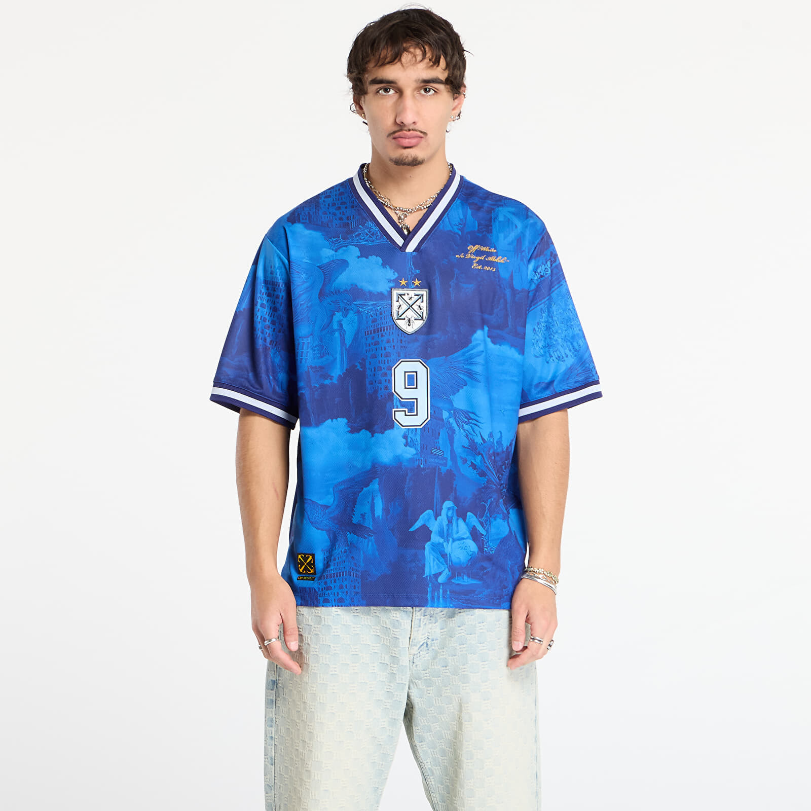 Tričko Off-White World Paint Soccer S/S Tee Nautical Blue L