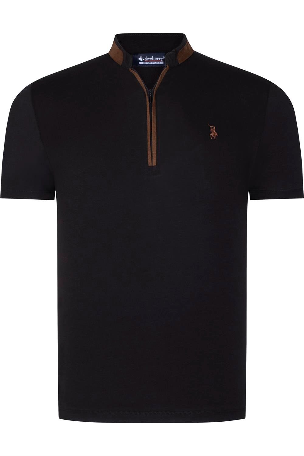 T8571 DEWBERRY ZIPPERED MEN'S T-SHIRT-PLAIN BLACK
