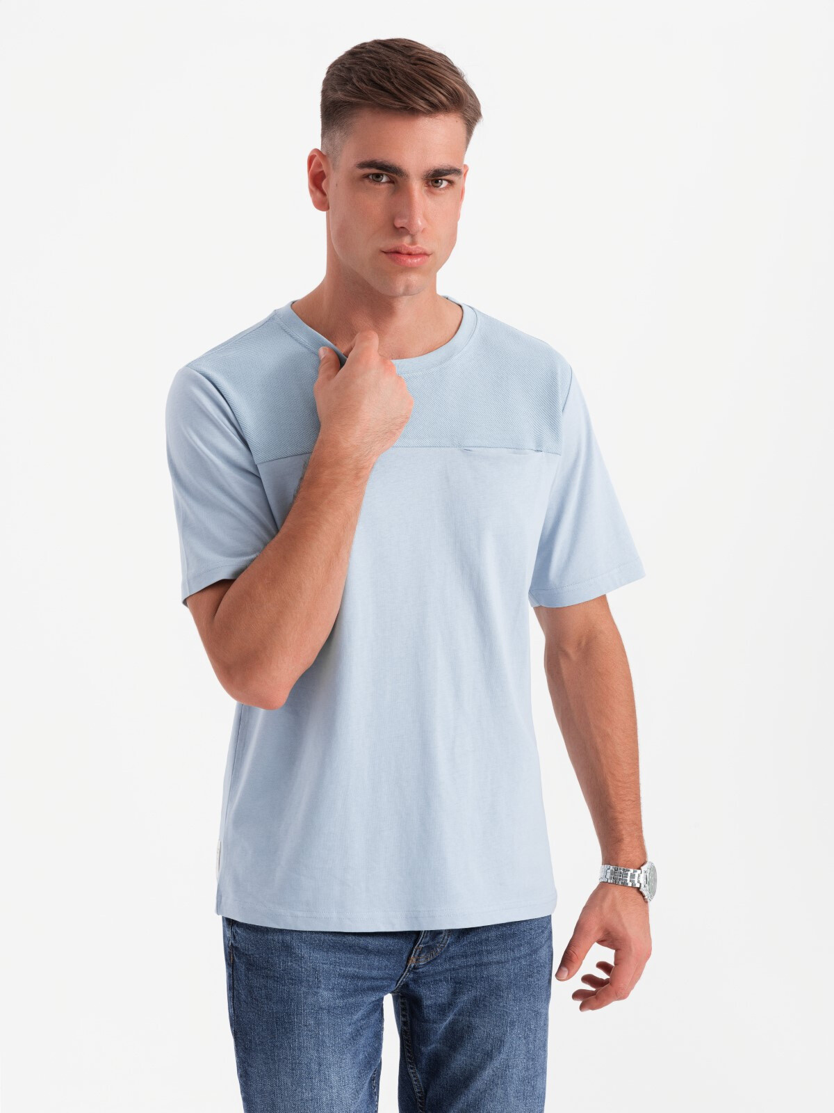 Ombre Men's LOOSE FIT t-shirt with pocket - blue
