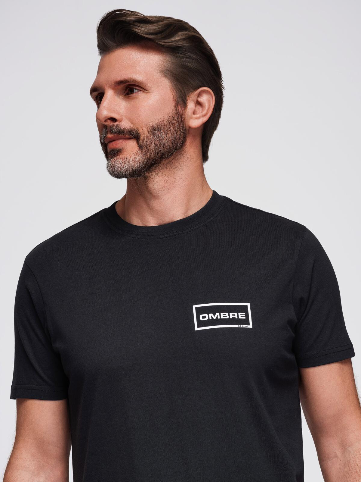 Ombre Men's knitted t-shirt with printed REGULAR cut - black