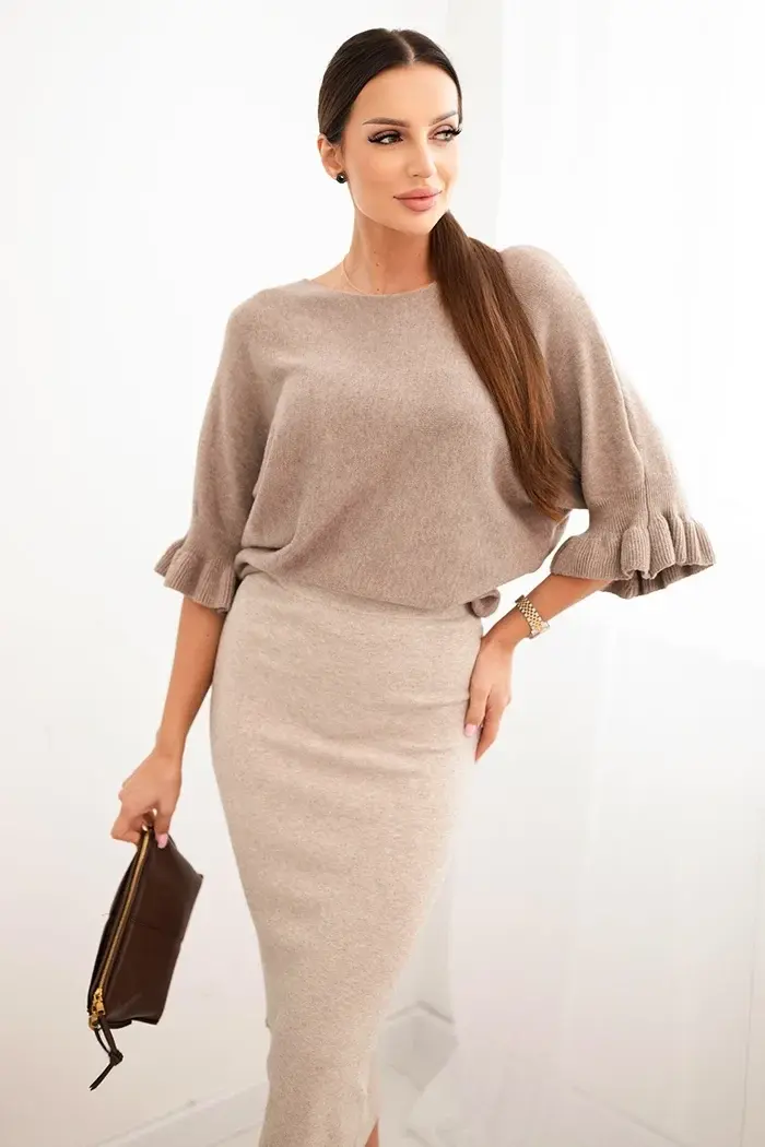 Kesi Włoski Dámska viskózová ceruzková sukňa s elastickým pásom tmavo béžová