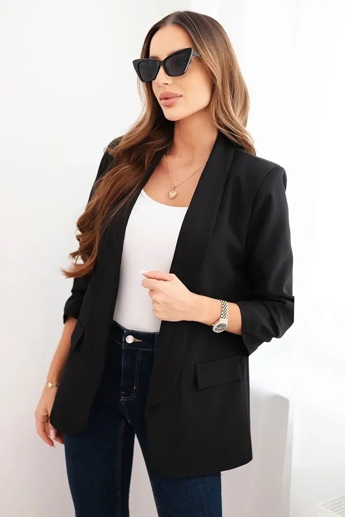 Kesi Włoski Dámska sako bez zapínania s podšívkou S/M čierna