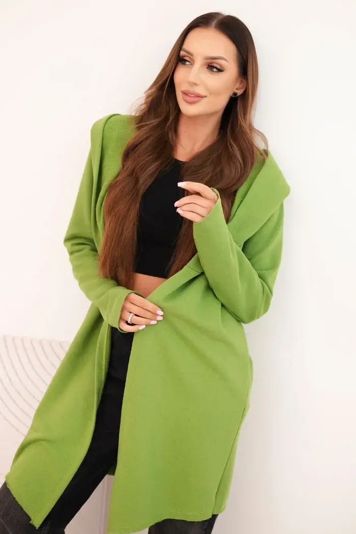 Kesi Dámska bavlnená bunda s kapucňou a predĺženým predným dielom olivová