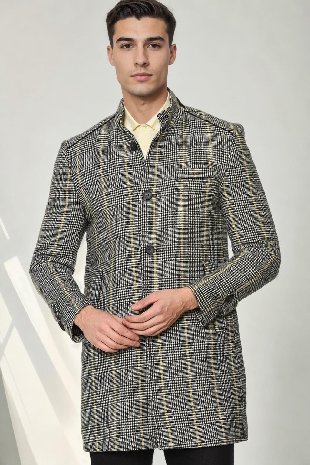 PLT9391 DEWBERRY MEN'S COAT-PLAID GREY
