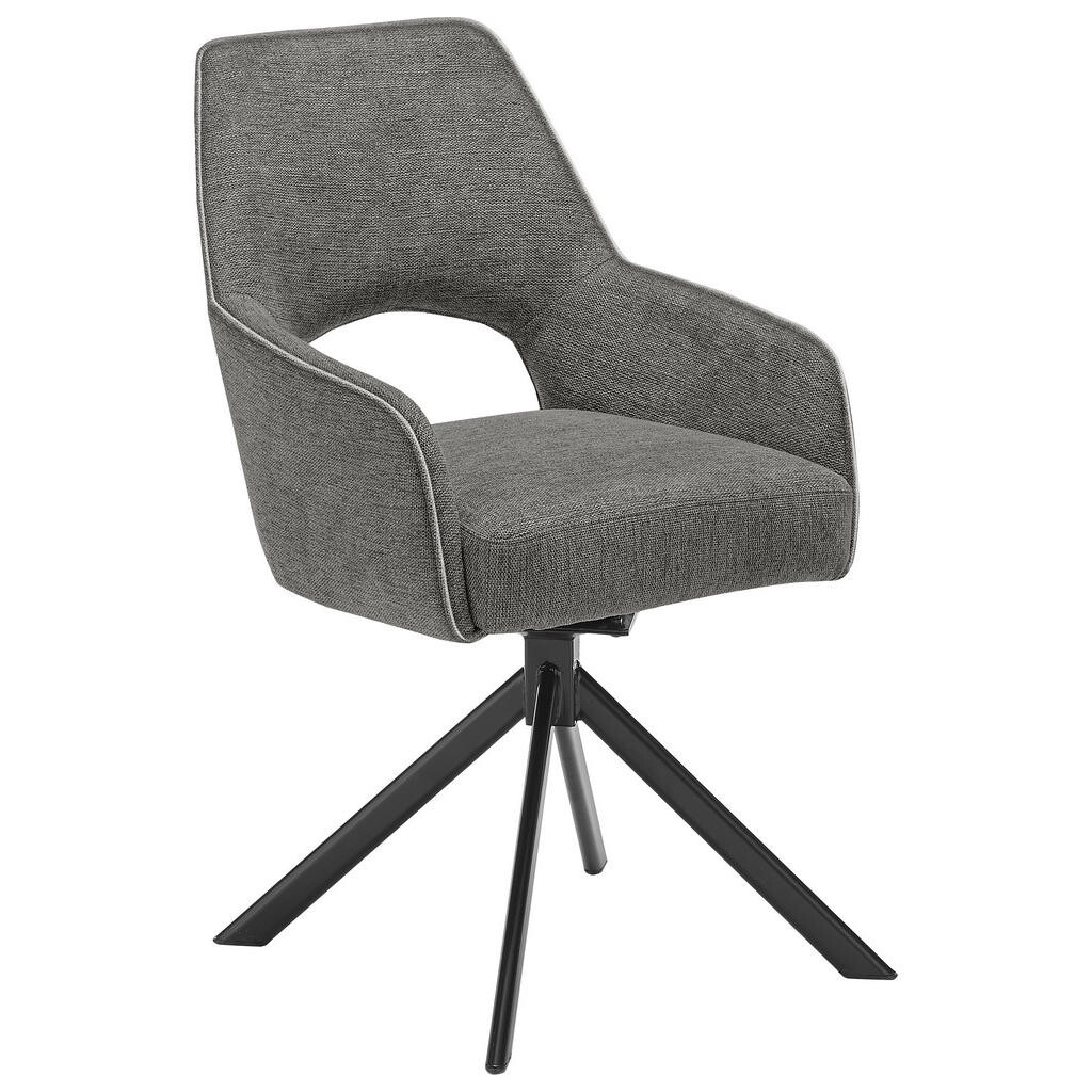 SetOne by Musterring STOLIČKA S PODRÚČKAMI, železo, tkaná textília, antracitová, čierna