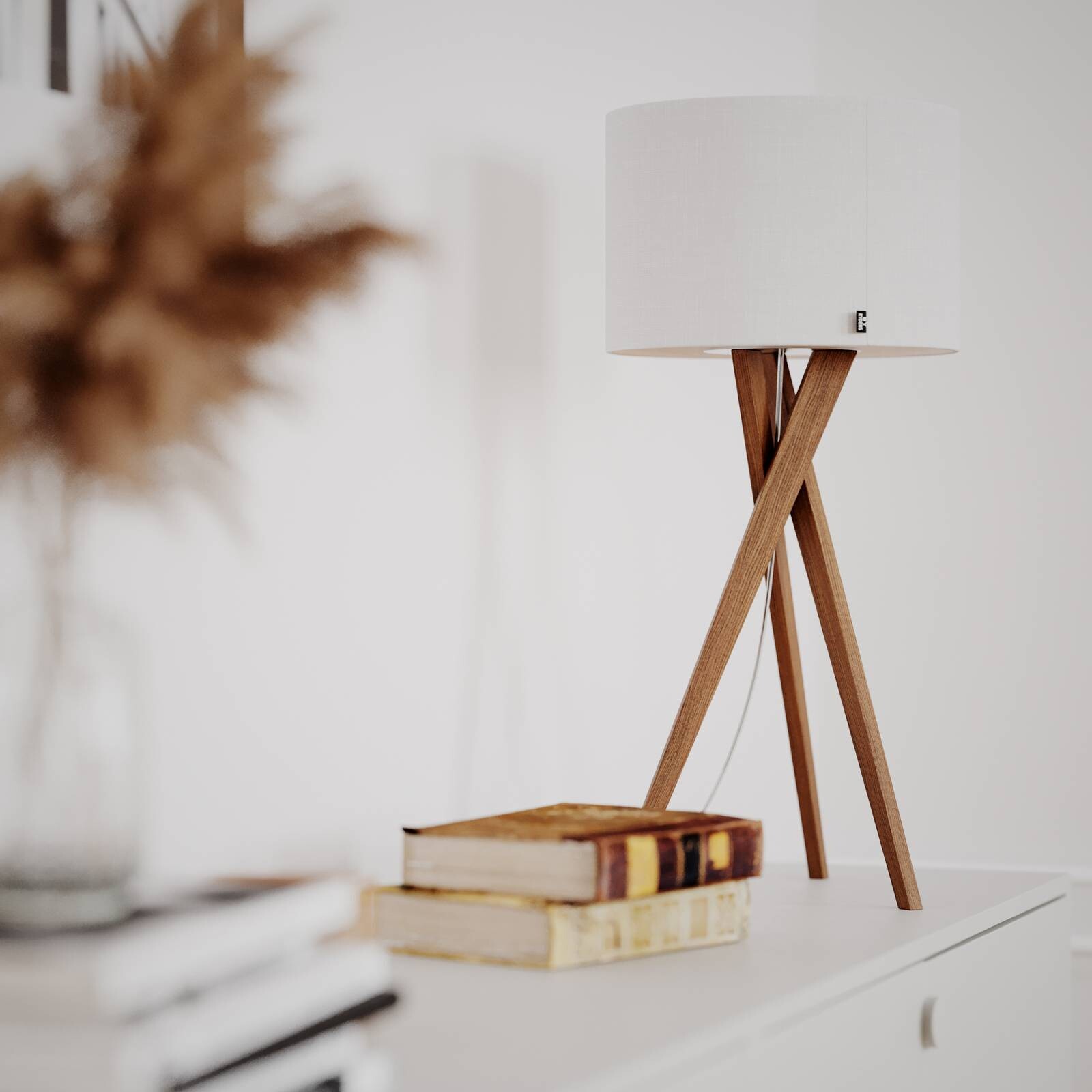 Stolová lampa Vega od Rydens, dub/biela, 55 cm, drevo, textil