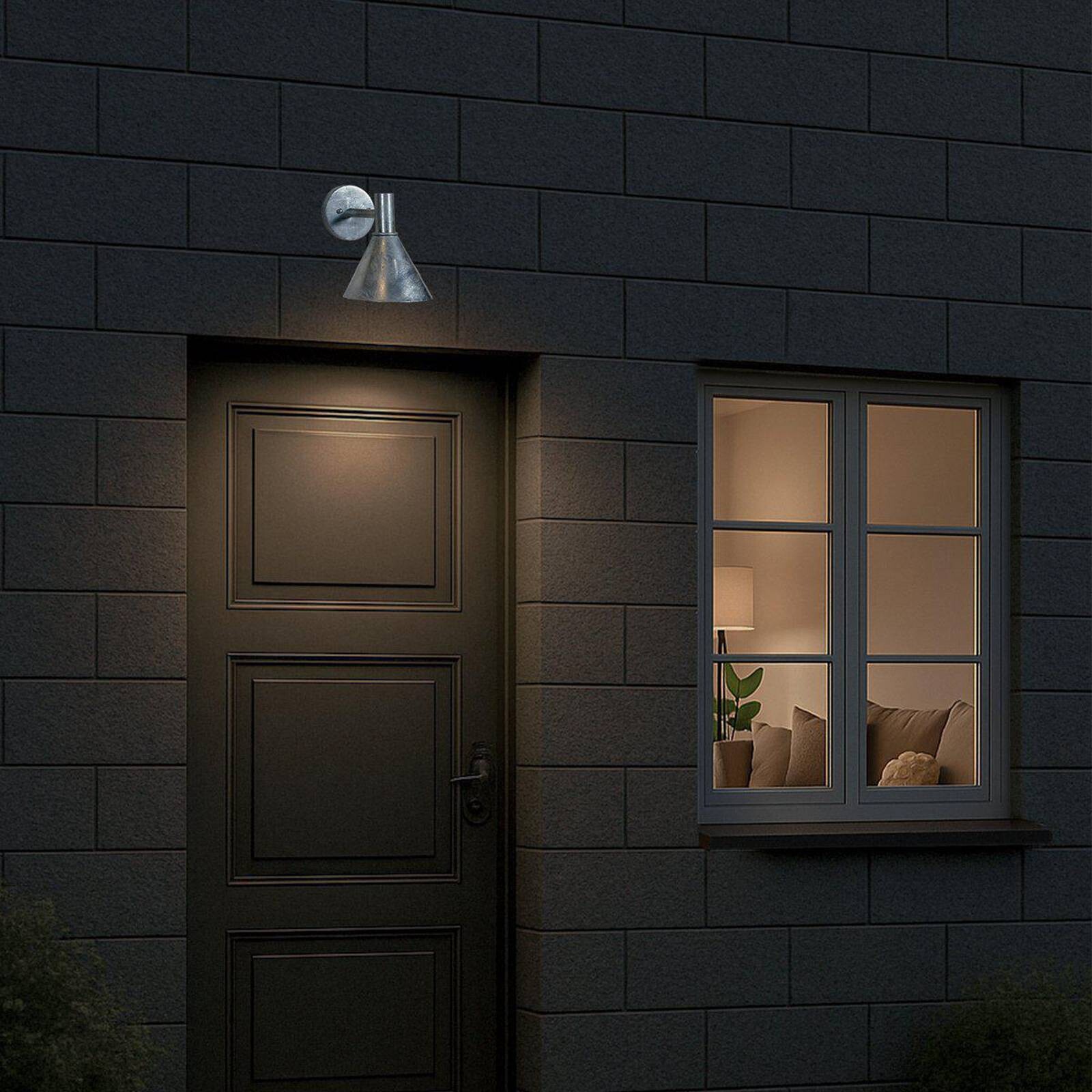 PR Home Vonkajšie nástenné svietidlo Mini-Tripp, strieborná farba, IP44, E27