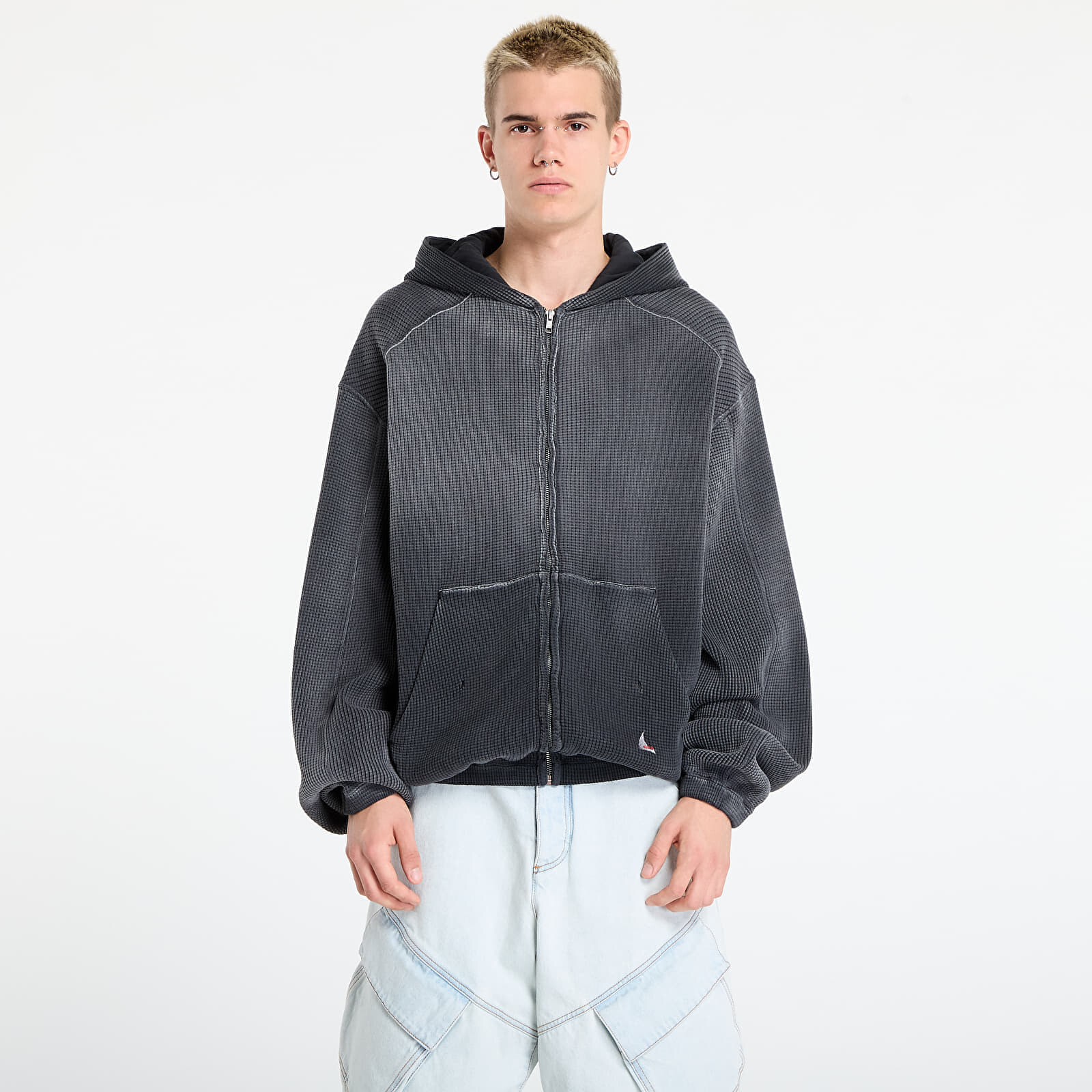 Mikina ROA Bee Sun Faded Waffle Zip Up Hoodie Black XL